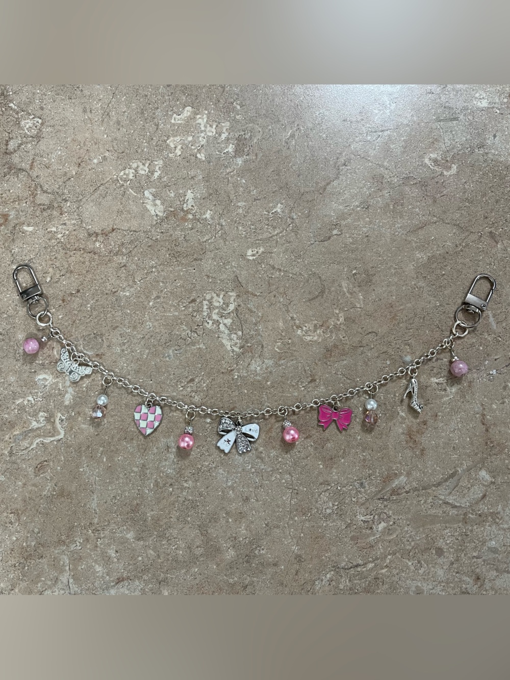 Pink, White & Silver Coquette Bag Charm ~12.5” BNWOT
